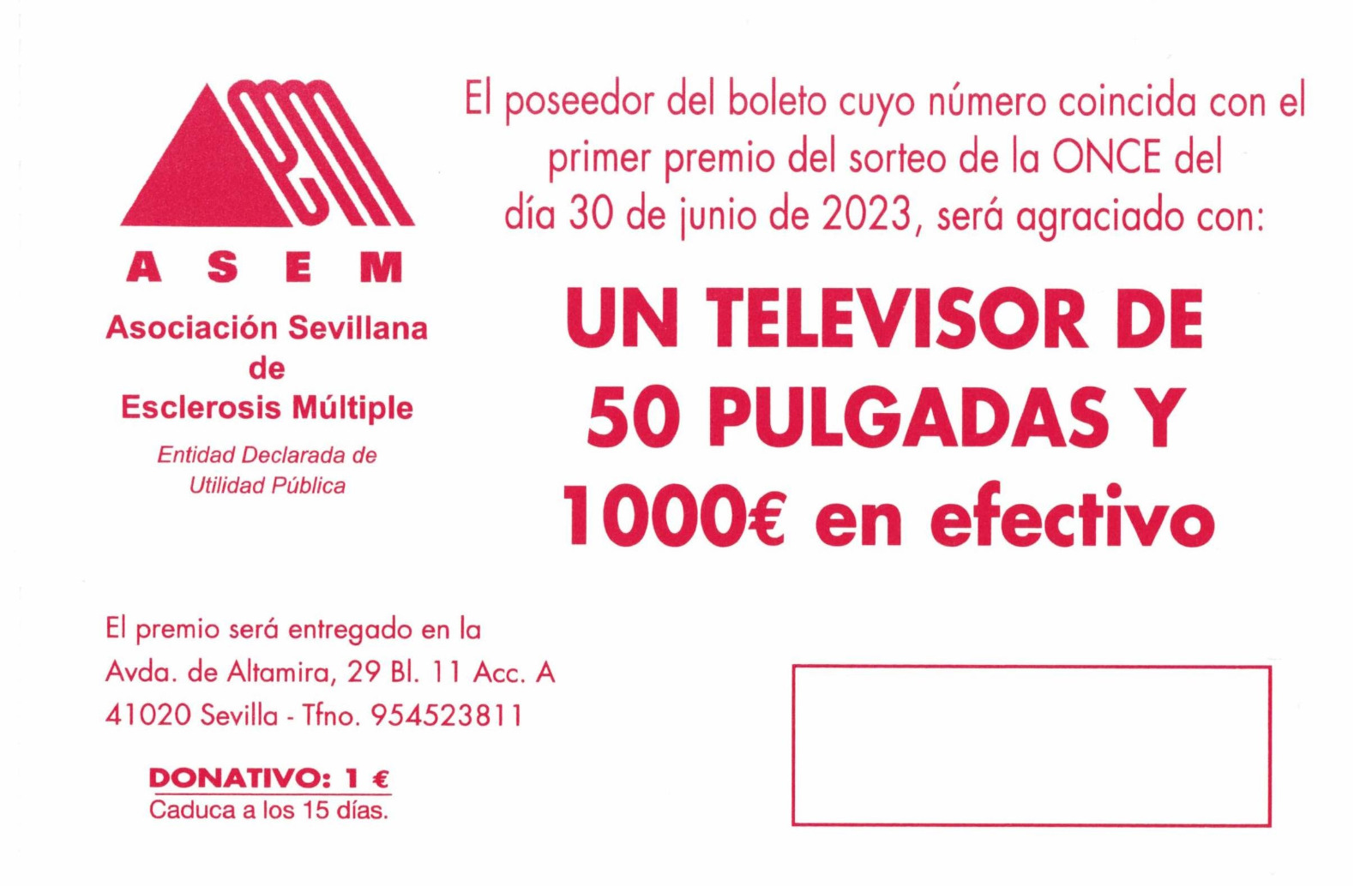 imagen papeleta sorteo un televisor 50 " y 1.000 € en efectivo